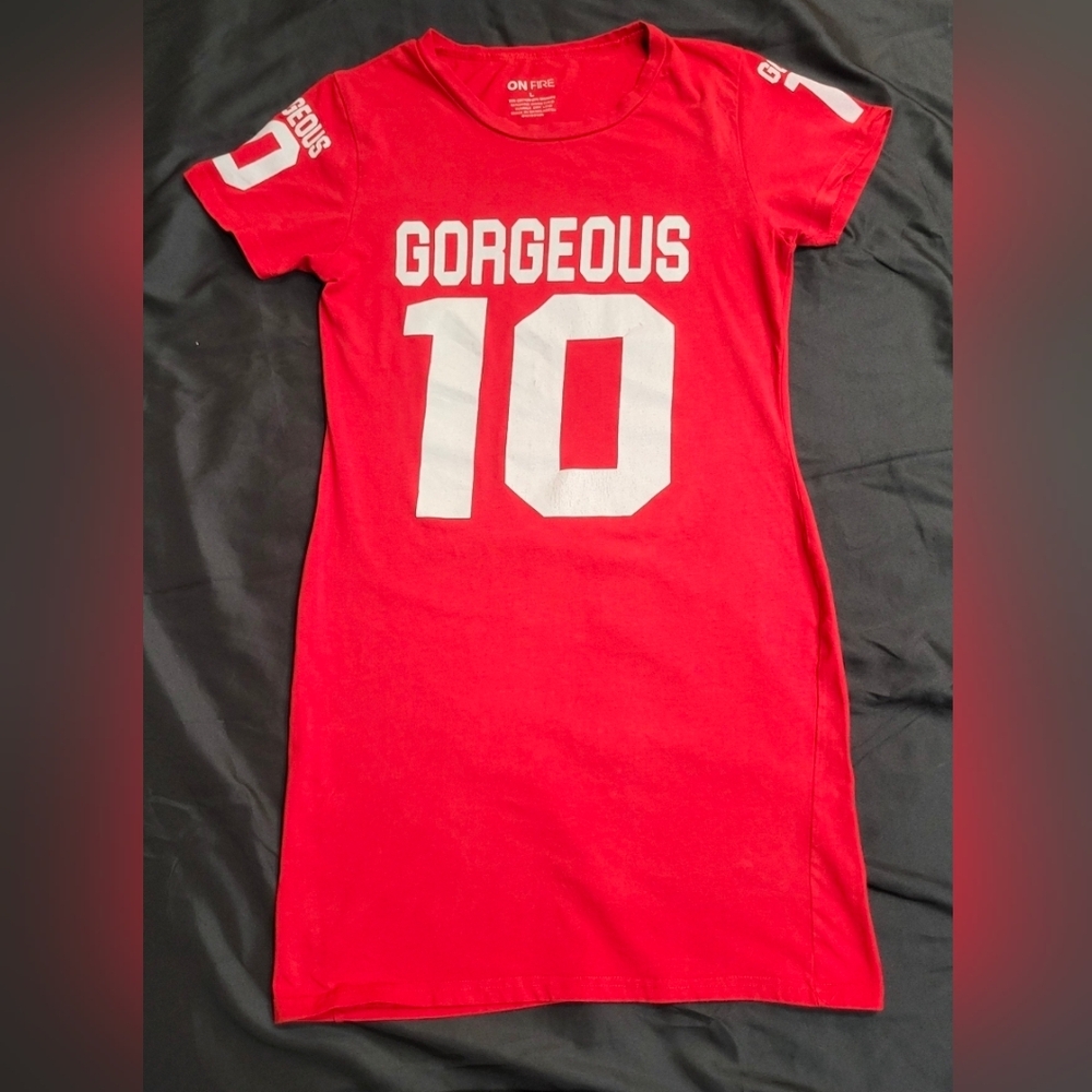 On Fire Gorgeous #10 Varsity Red/White Shirt Dress Women Size Large